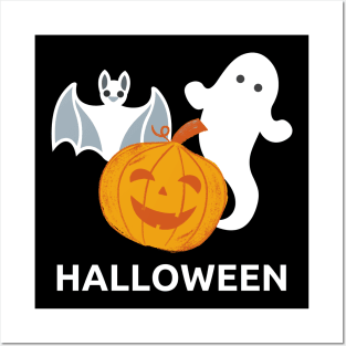 A Ghost, A Bat and A Friendly Pumpkin Posters and Art